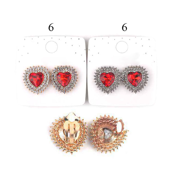 12Paris - Heart Stone Cluster Clip On Earrings