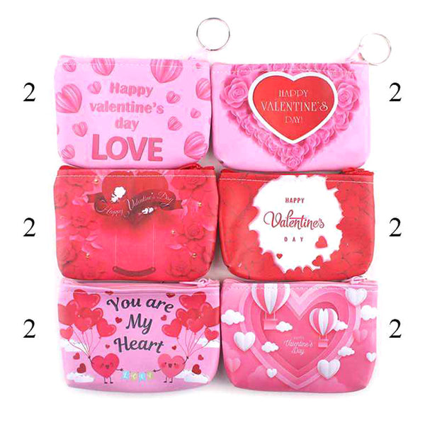 12PCS - Valentine Image Printed Mini Pouch Bags / Keychains Set