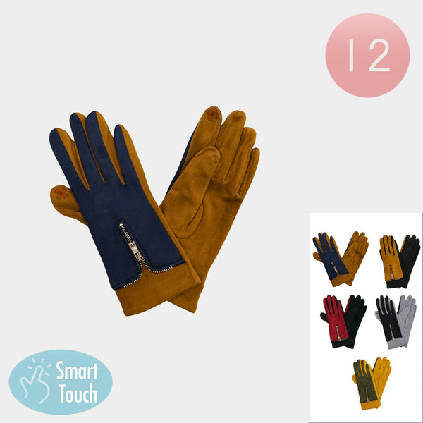 Assorted Upgrade your winter style with these colorblock smart touch gloves featuring sleek zipper accents. Made for warmth and convenience, they allow touchscreen use without removing gloves. A chic blend of fashion and function, perfect for driving, commuting, or everyday cold-weather wear.