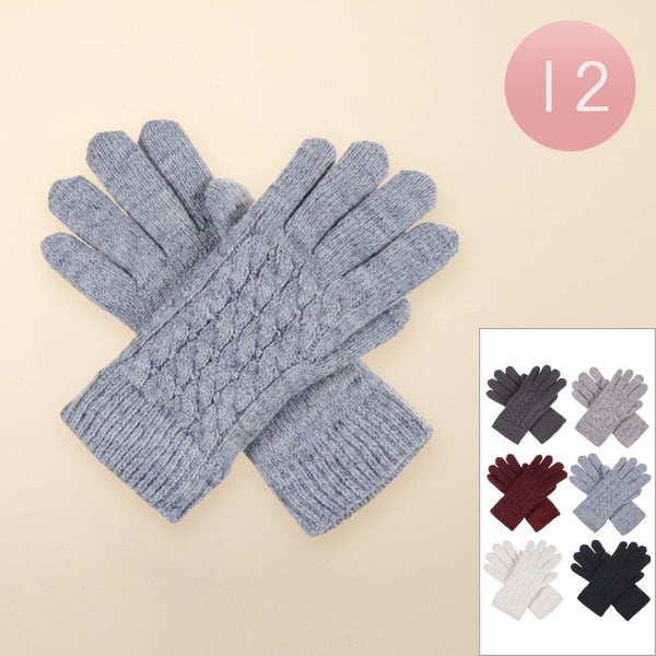 Assorted Warm cable knit gloves designed with a soft textured pattern and ribbed cuffs for a snug, comfortable fit. Ideal for keeping hands cozy during cold days, these timeless gloves offer both functionality and style, perfect for everyday winter wear or outdoor activities.