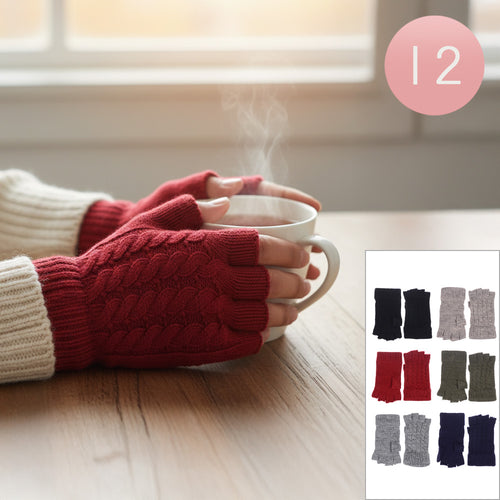 Cable Knit Single Layer Fingerless Gloves - Assorted