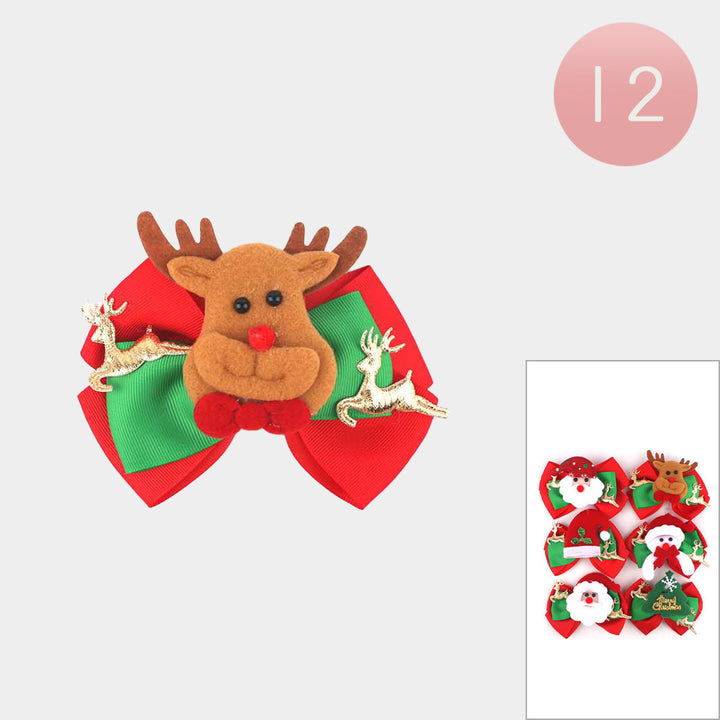 Assorted 12PCS - Christmas Charm Accent Holiday Bow Hair Clips