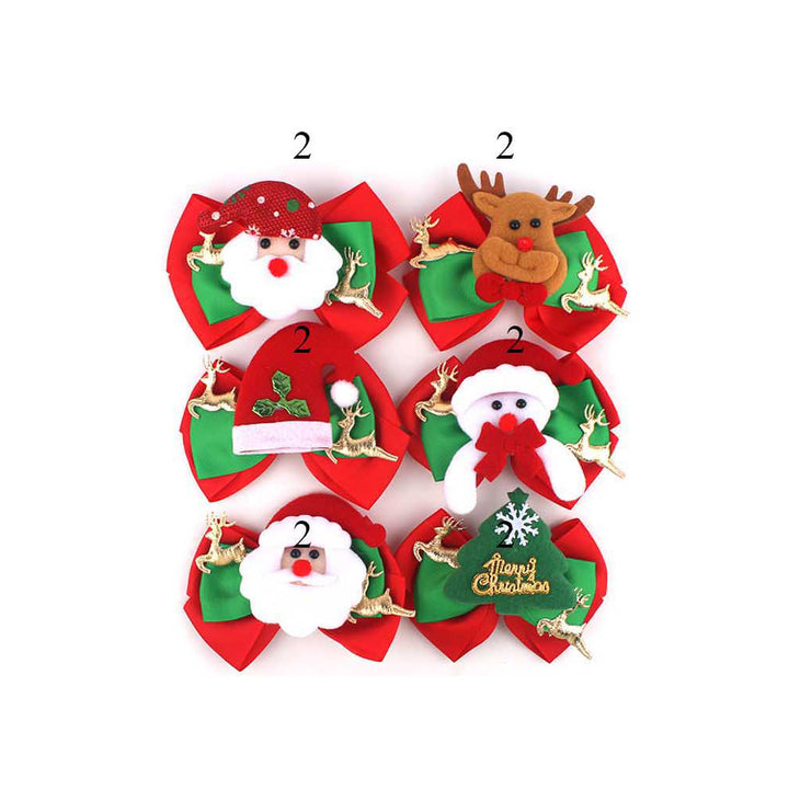 Assorted 12PCS - Christmas Charm Accent Holiday Bow Hair Clips