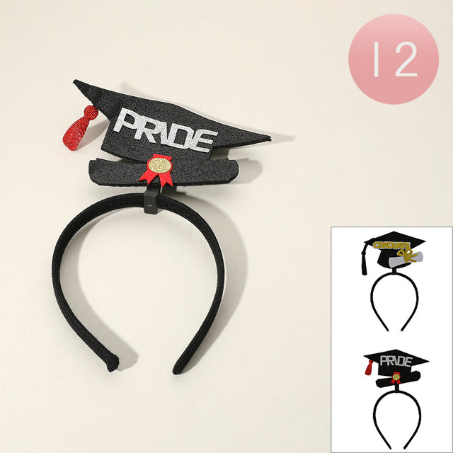 Madeline Love Assorted 12PCS - Glittered GRADUATE PRIDE Message Pointed Graduation Hat Headbands - Jewelry