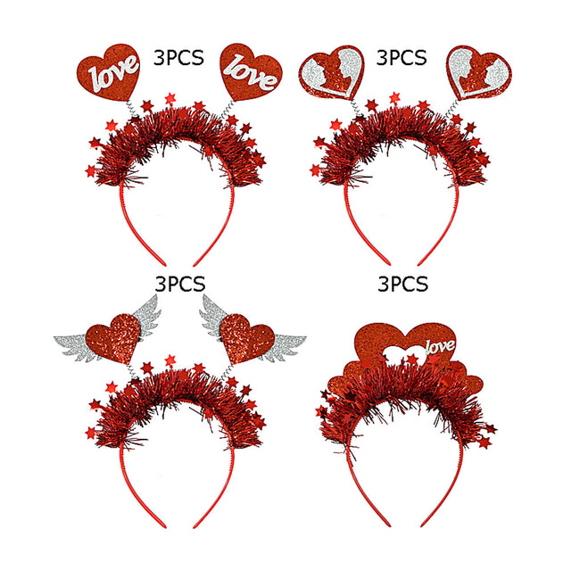12PCS - Double Glittered Love Heart Spring Star Tinsel Decorative Headbands - Assorted - Headbands