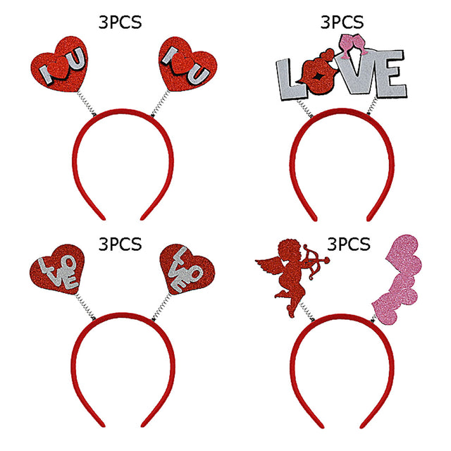 12PCS - Glittered Heart Love Message Spring Headbands - Assorted - Headbands