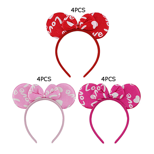 12PCS - Love Message Printed Bow Ear Pointed Headbands - Assorted - Headbands