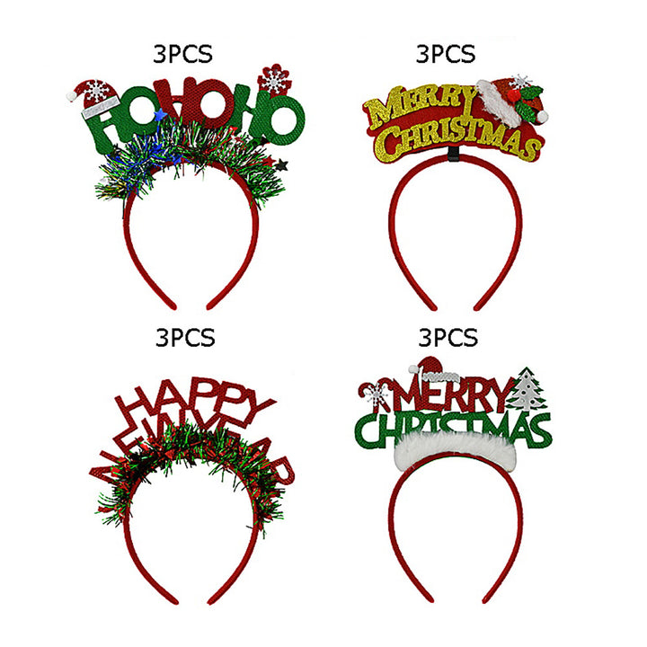 Assorted 12PCS - Festive Holiday Lettering Message Headbands