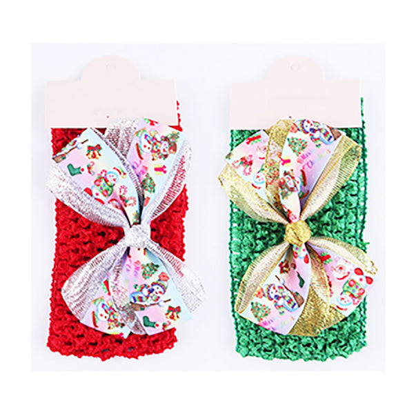 Green Red 12PCS - Christmas Tree Snowman Printed Bow Accented Headbands