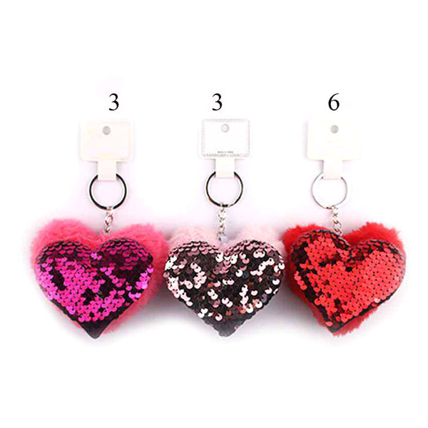 12PCS - Fuzzy Plush Sequin Heart Keychains Set