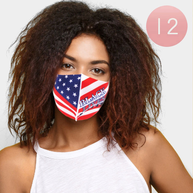Madeline Love Assorted 12PCS - USA Flag Black Lives Matter Print Fashion Masks - Jewelry