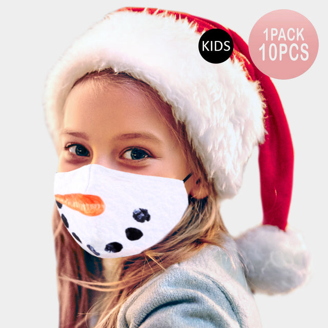 Madeline Love White 10PCS - Snowman Lip Print Cotton Kids Fashion Masks - Jewelry