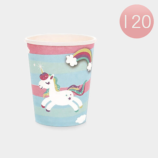 Madeline Love Light Blue, Pink 120PCS - Unicorn Printed Disposable Paper Cups - Kids