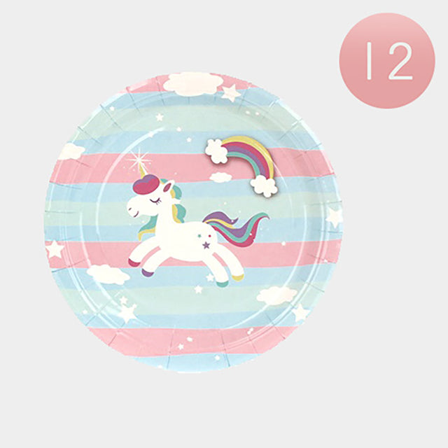 Madeline Love Light Blue, Pink 12 Set of 10 - Unicorn Print Disposable Paper Plates - Kids