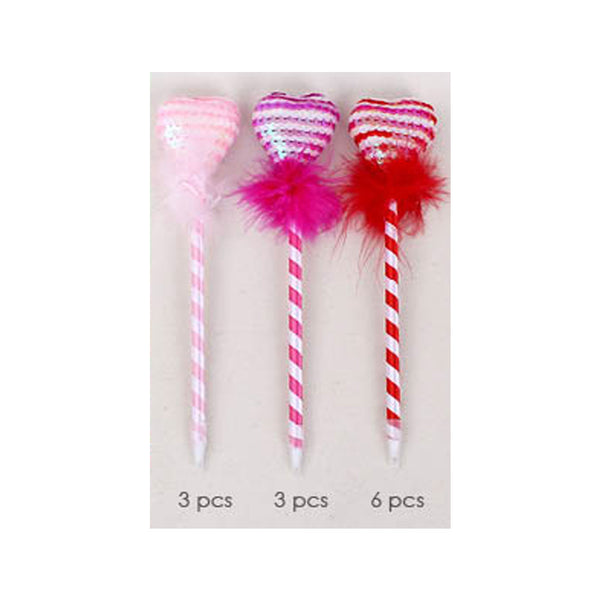 12PCS - Sequin Striped Heart Feather Ball Pens