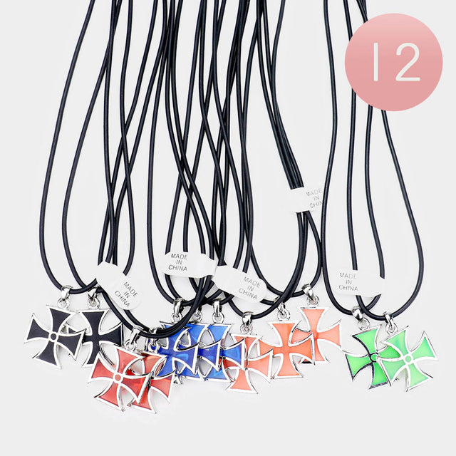 Madeline Love Assorted 12PCS - Cross Pendant Cord Necklaces - Jewelry