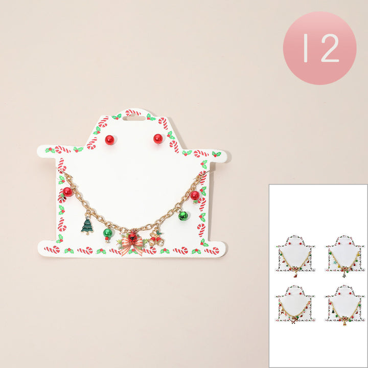 Assorted 12PCS - Festive Christmas Charm Station Necklace Set