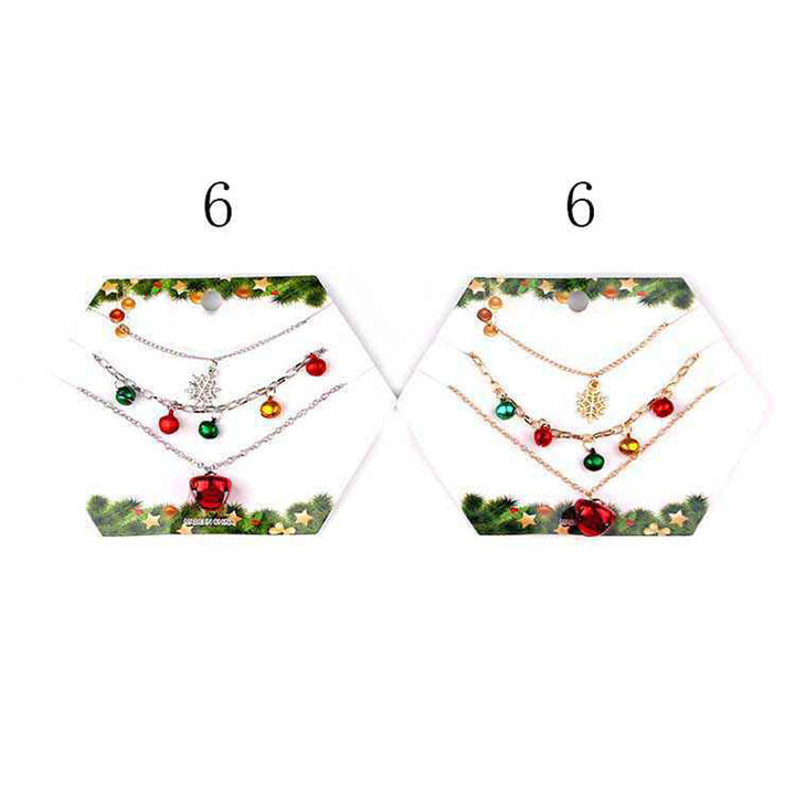 Assorted 12PCS - Holiday Snowflake Jingle Bell Charm Accent Layered Necklaces