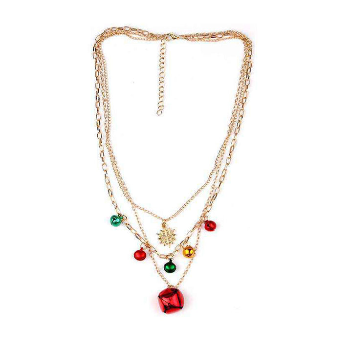 Assorted 12PCS - Holiday Snowflake Jingle Bell Charm Accent Layered Necklaces