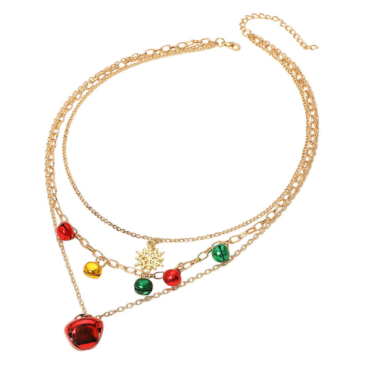 Assorted 12PCS - Holiday Snowflake Jingle Bell Charm Accent Layered Necklaces