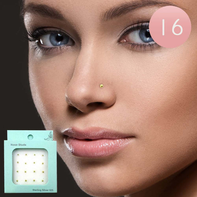 Madeline Love Gold 16PCS - Metal Ball Sterling Silver Nose Studs with Tips - Body Jewelry