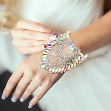 Madeline Love AB, Silver, White Marquise Stone Embellished Pearl Bracelet - Bracelets