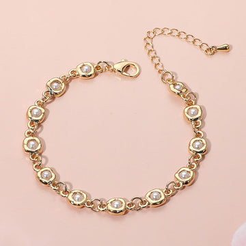 Madeline Love Cream, Gold Pearl Cluster Link Chain Bracelets
