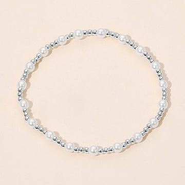 Madeline Love Silver Pearl Accent Stainless Steel Ball Beaded Stretch Bracelet - Bracelets