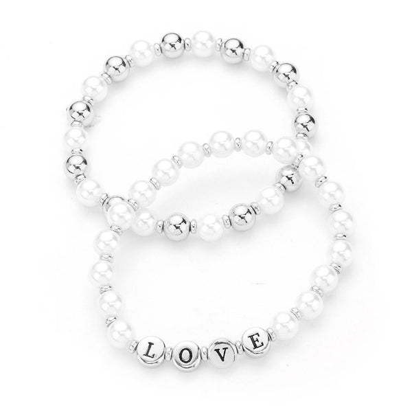 2PCS - LOVE Pearl Metal Ball Stretch Message Bracelets