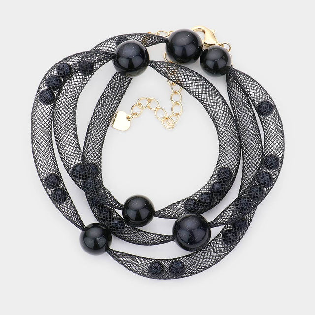 Madeline Love Black Pearl Accented Mesh Wrap Bracelet - Bracelets