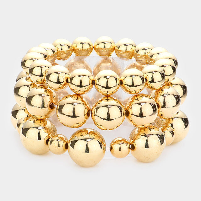 Madeline Love Gold 3PCS - Metal Ball Stretch Bracelets