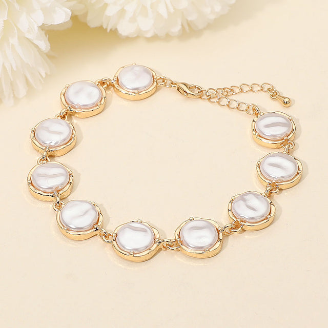 Madeline Love Cream, Gold Classic Pearl Disc Cluster Link Bracelet - Bracelets