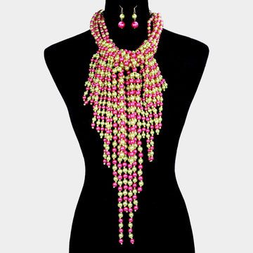 Madeline Love Pink&Green Multi Pearl Strand Statement Necklace - Necklaces