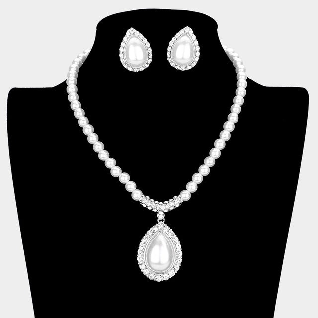 Madeline Love Clear, Silver, White Crystal Trim Pearl Pendant Necklace - Necklaces
