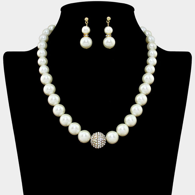 Madeline Love Cream Crystal Ball Accented Pearl Necklace