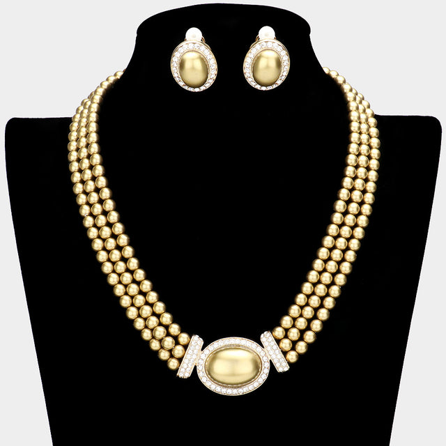 Madeline Love Gold Rhinestone Trimmed Pearl Necklace - Necklaces