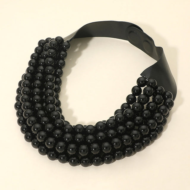 Madeline Love Black Multi Layered Pearl Beaded Collar Magnetic Necklace - Necklaces
