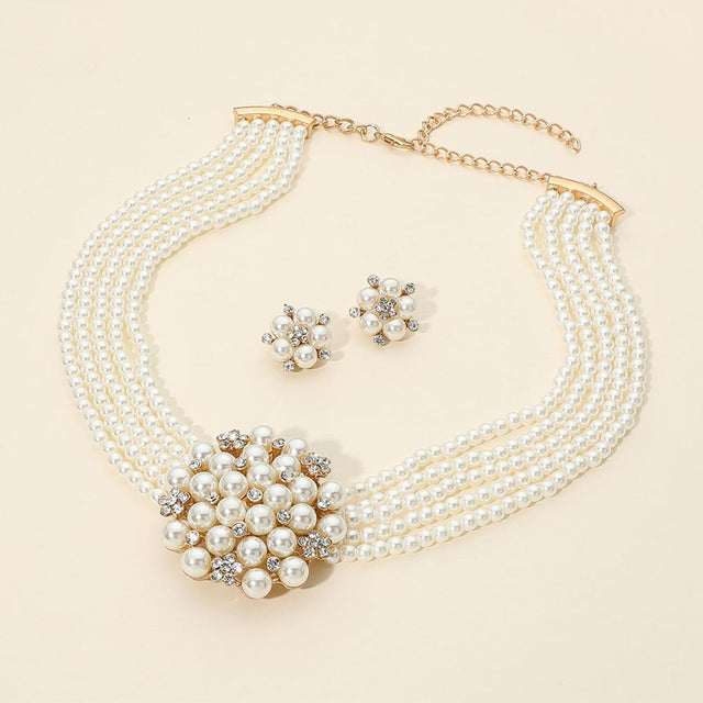 Madeline Love Gold, White Pearl Cluster Accent Multi Strand Necklace