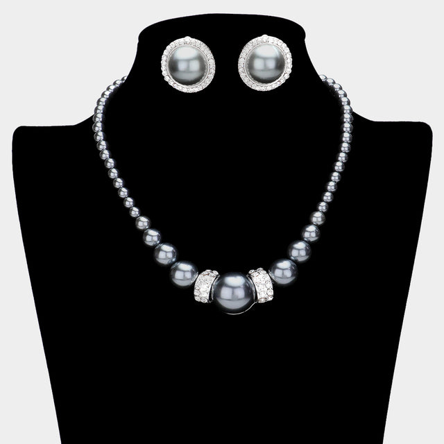 Madeline Love Hematite, Silver Round Pearl Necklace - Necklaces