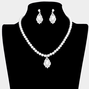 Madeline Love White Pearl Centered Rhinestone Embellished Pendant Necklace - Necklaces