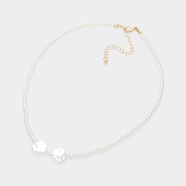Pearl Heart Pointed Necklace - Cream Gold - Necklaces
