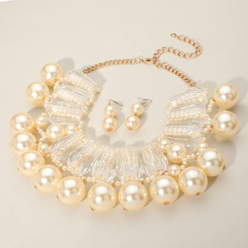 Madeline Love Clear, Cream Chunky Celluloid Acetate Bar Pearl Statement Necklace - Necklaces