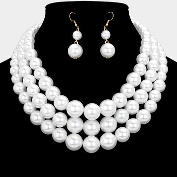 Madeline Love White 3Row Strand Pearl Necklace - Necklaces