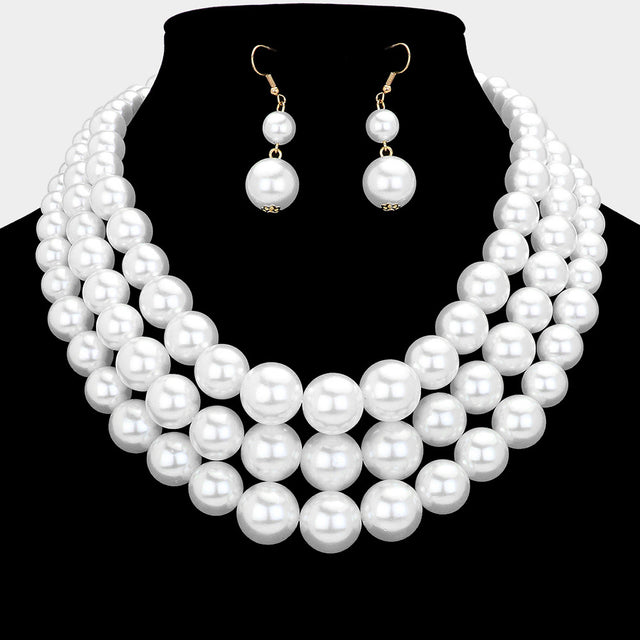 Madeline Love White 3Row Strand Pearl Necklace - Necklaces