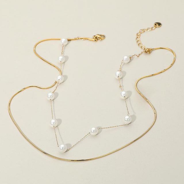 Madeline Love Gold SECRET BOX_Stainless Steel Pearl Sleek Box Chain Layered Necklace - Necklaces