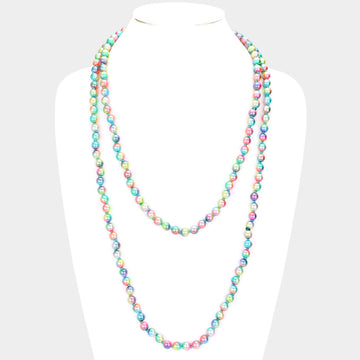 Madeline Love Green, Multi Multi Colored Pearl Long Necklace - Necklaces