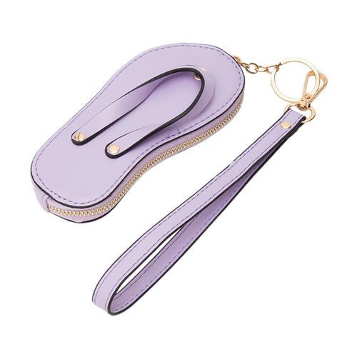 Faux Leather Flip-flop Mini Wristlet Bag Charm Coin Purse - Purple