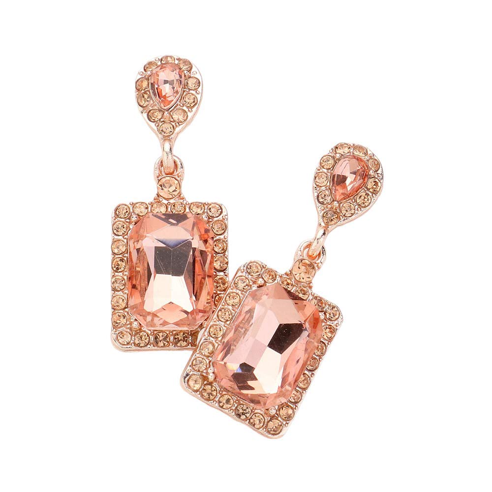 Peach Square Stone Cluster Dangle Evening Earrings, These elegant earrings will add a touch of sophistication to any evening ensemble. With a timeless square stone design and delicate dangle, these earrings are expertly crafted for a flawless look. Elevate your style with these stunning earrings that will make you stand out.