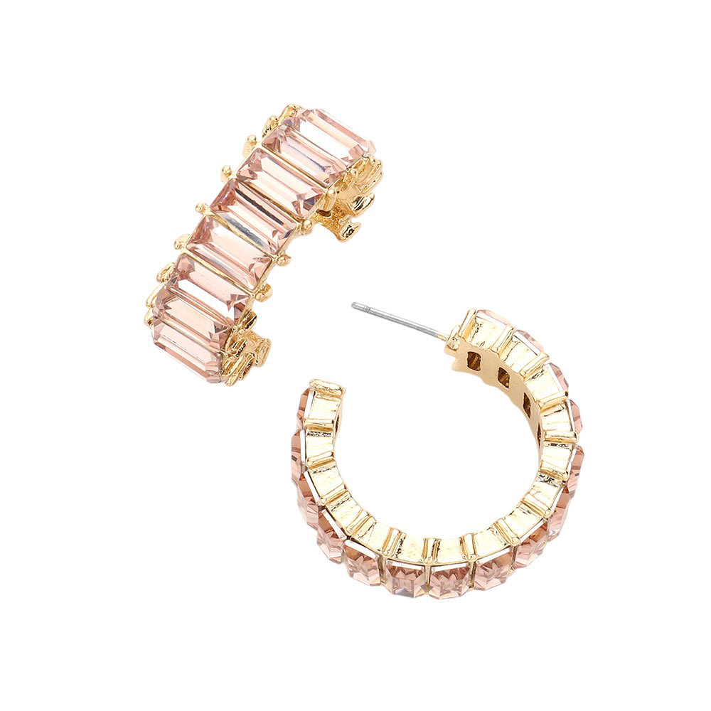 Peach Baguette Stone Cluster Hoop Evening Earrings, Complete your evening look with these stunning evening earrings. Adorned with sparkling baguette stones, these earrings exude elegance and luxury. Hand-crafted with care, these earrings are the perfect accessory for any special occasion. Elevate your style with these.