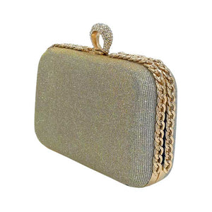 Peach Chain Detailed Shimmery Evening Clutch Crossbody Bag, is beautifully designed and fit for all occasions & places. Perfect for makeup, money, credit cards, keys or coins, and many more things. This crossbody bag feature contains a detachable shoulder chain and clasp closure that makes your life easier and trendier.